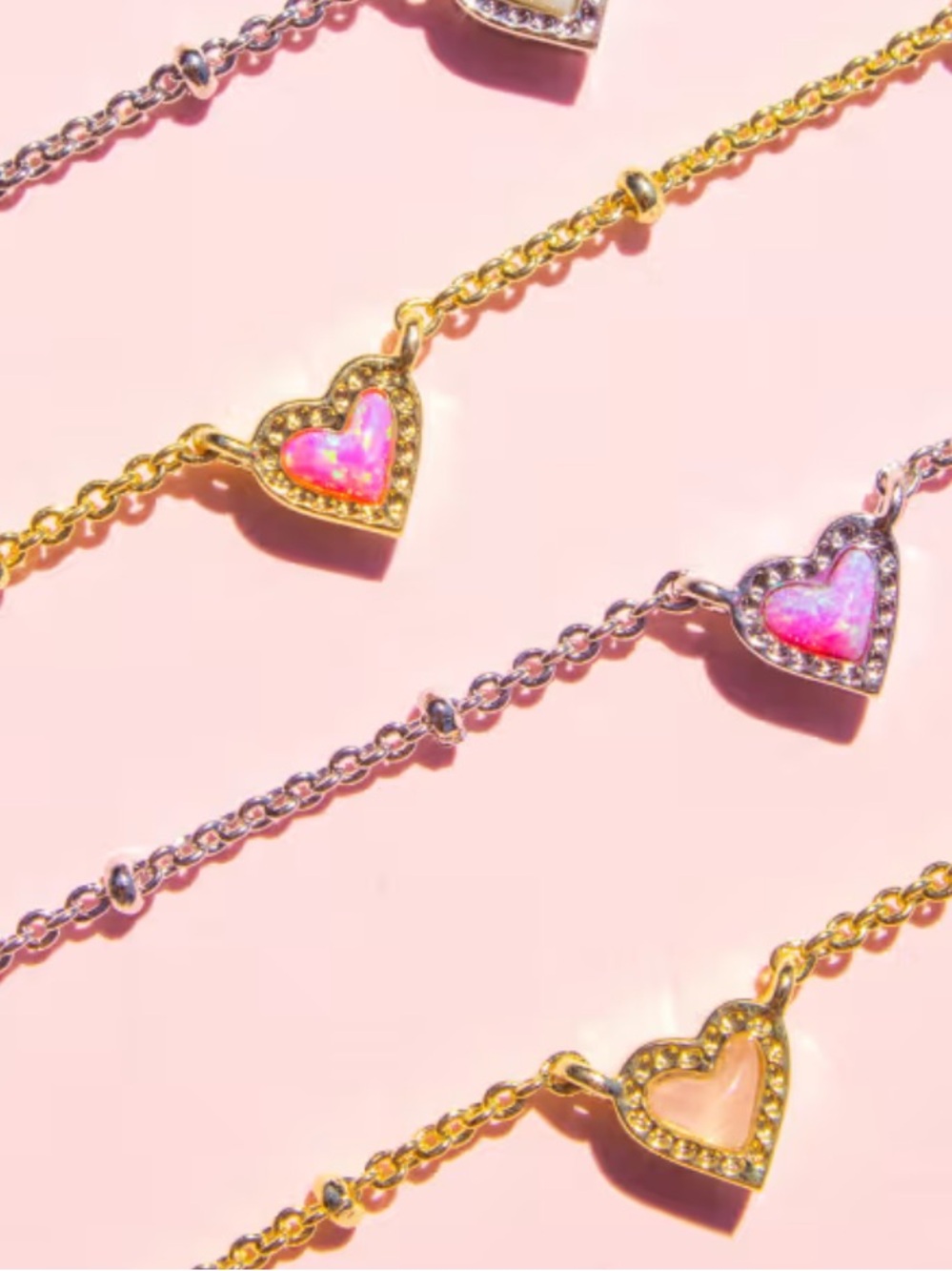 NWT Kendra Scott Mini Ari Heart Gold Satellite Short Pendant Necklace Pink Opal - Picture 4 of 8